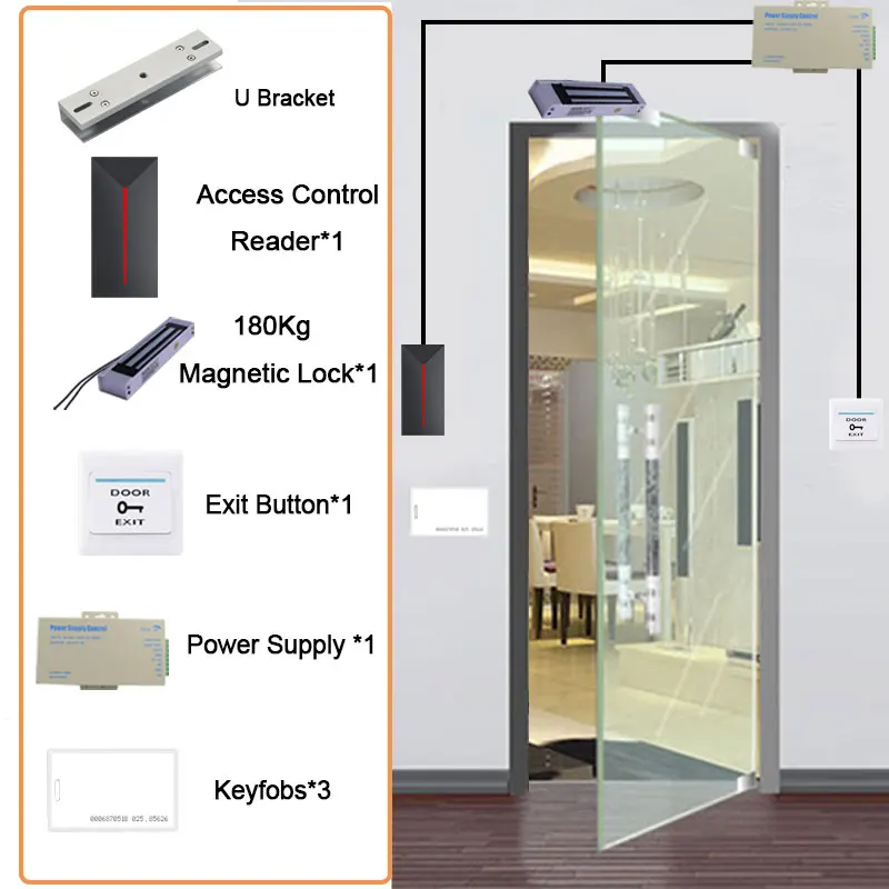 RFID система контроля допуска к двери комплект 125 кГц EM считыватель карт электрический замок для двери 5 шт. ID Брелоки кнопка выхода питания