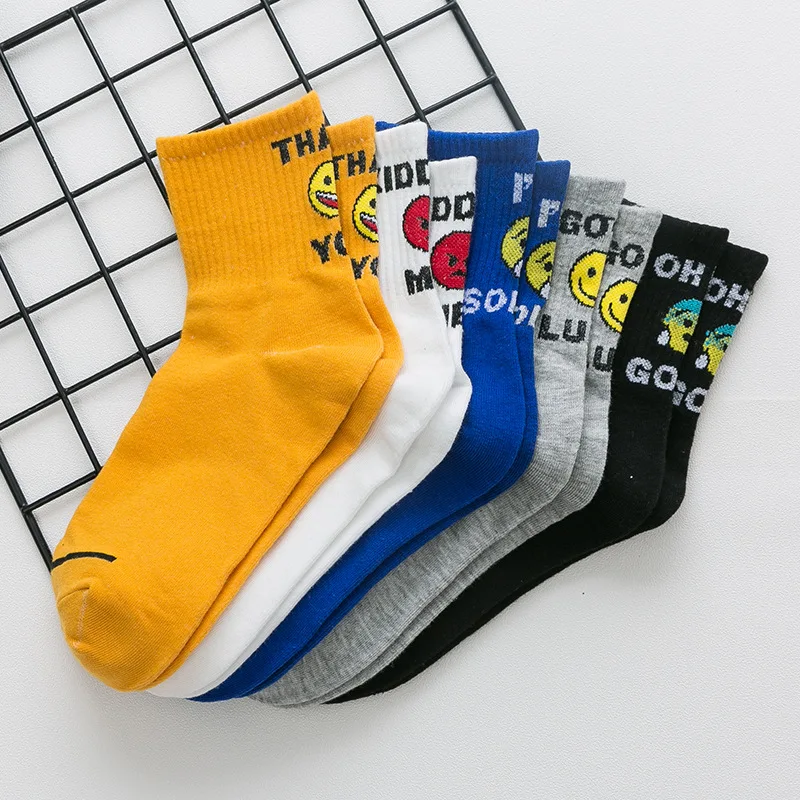 Женские забавные носки в Корейском стиле уличная одежда с принтом смайлика