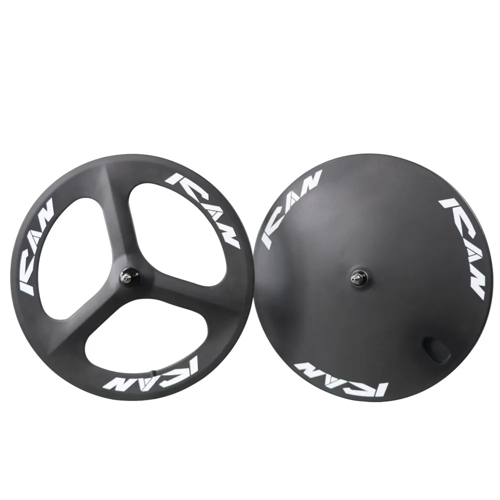 F R one set Road TT ICAN Bikes диск шоссейные карбоновые колеса для TT велосипед время Трейл трек велосипед Карбоновые трехспицевые колеса clincher 3 к матовый задний DC-01 - Цвет: F R one set Road TT