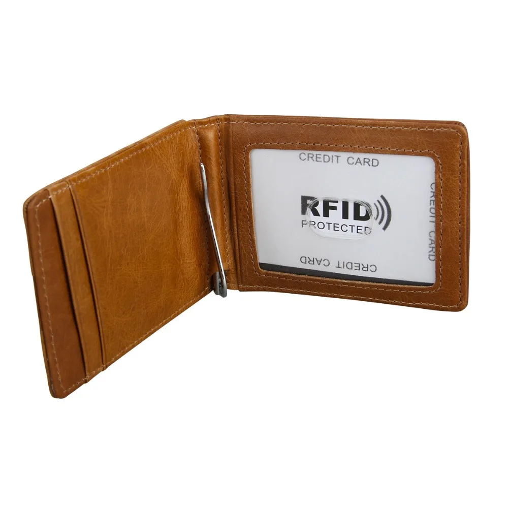 Rfid мужской короткий кошелек с зажимом для денег металлический кожаный тонкий
