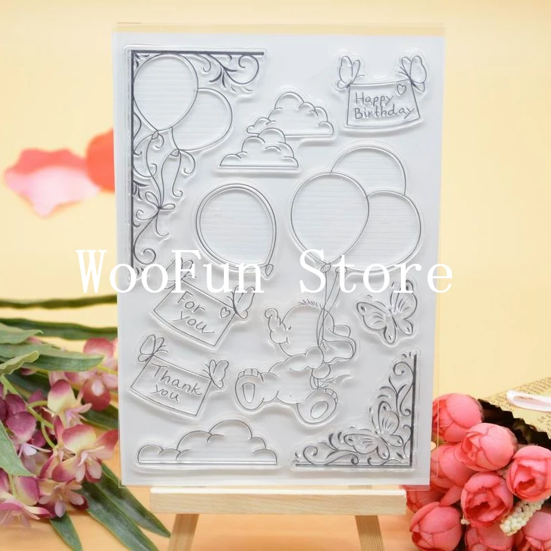 

Elephant Balloon Rubber Clear Stamp for Card Making Decoration and Scrampbooking Happy birthday Clear stamp