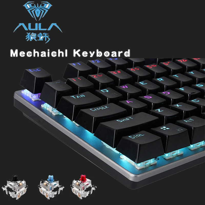 Russian+English Backlit Gaming Genuine Mechanical Keyboard Anti-ghosting Luminous 104 LED Blue Red Black switch Wired Keyboard
