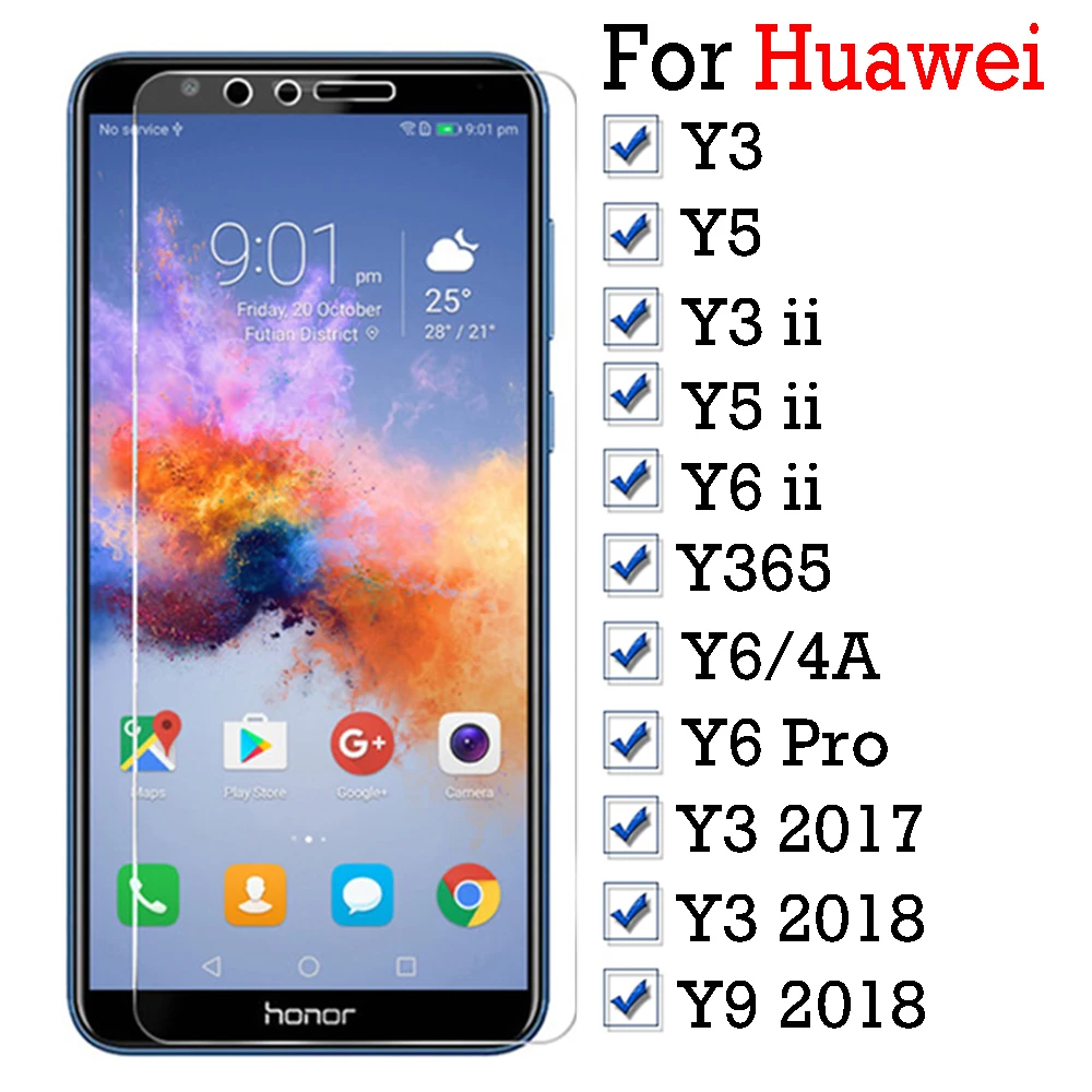 Защитное стекло для huawei y6 ii закаленное защитное y3 y5 9 5 2017 2018 y635 4a pro|Защитные стёкла