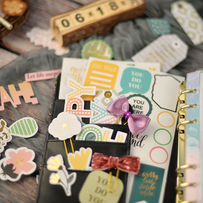 Midodo 84 Pcs/bag Colorful Flower Flash Words Cardstock Die Cut Stickers for Scrapbooking Planner Diary Decor DIY Photo Album | Дом и сад