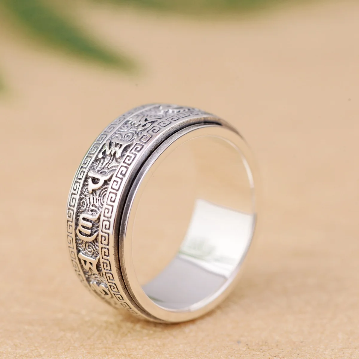 

New 2018 Jewelry Line Six Words Rotating Ring Thai Silver Wholesale S925 Pure Silver Style Men Present