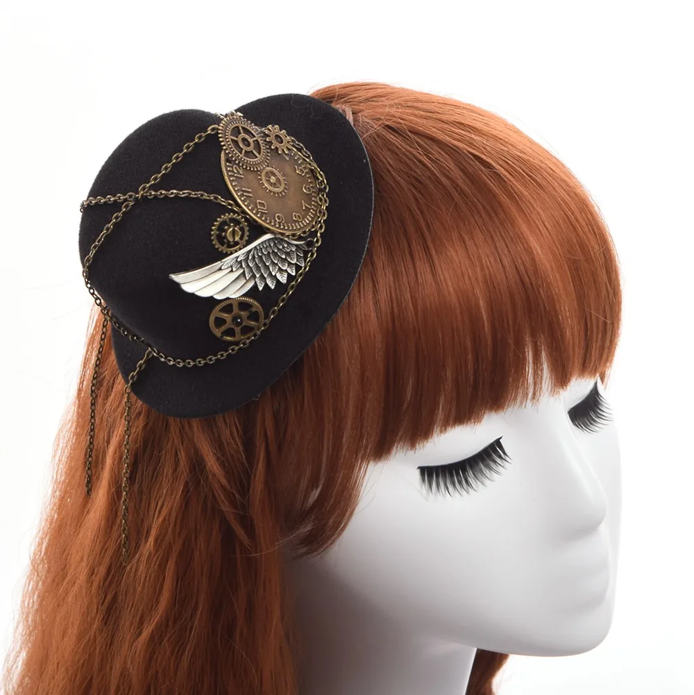 Retro Викторианский стимпанк Mini Top Hat зажим для волос Готическая Gears Wing цепи головной