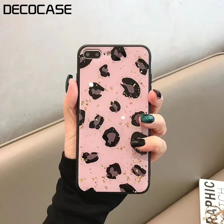 DECOCASE Fashion Leopard Printing Luxury Gold Foil Drop Glue Women Girls Phone Cases for iPhone 6 6s 7 8 Plus X XR XS Max Covers |