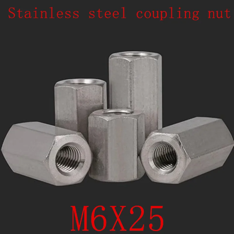 

20Pcs/lot M6*25 M6x25 304 Stainless Steel Long Rod Coupling Hex Nut High Strength Hex Nutsert