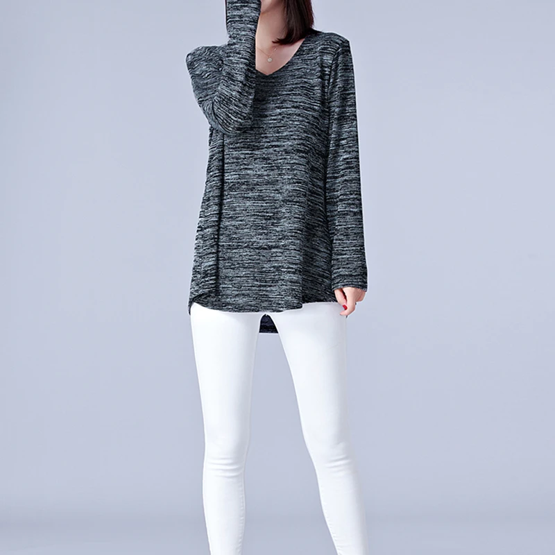 Vintage Women Basic Tee Shirt New 2019 Spring Long Sleeve V-Neck Female Medium Tops Bigsweety |