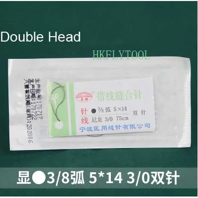 3-8 5x14 3-0 Double Круглый шовный игольчатый хирургический инструмент микрохирургический нейлоновый мононити проволока круглая безвредная игла хирургический инструмент 1 шт. Запчасти для инструментов - Цвет: 3-8 5x14 3-0 Double