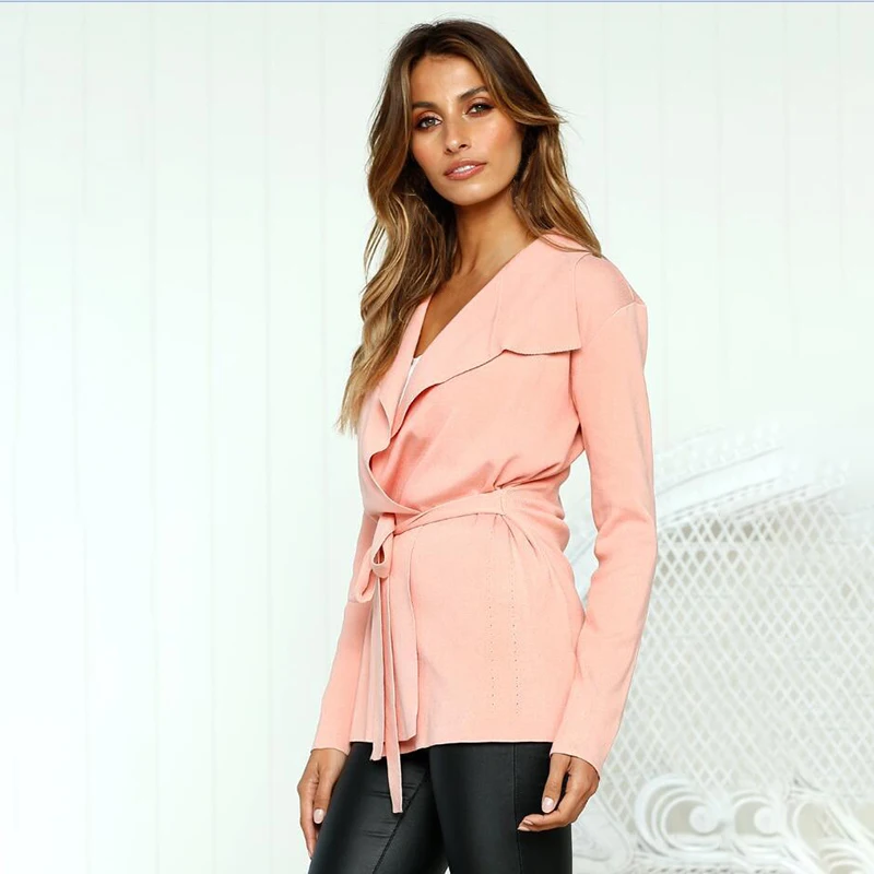 Nice Fashion Autumn Spring Women Sweater Cardigans Casual Warm Female Bandage Knitted Coat Cardigan With Sashes 6Q2161 |