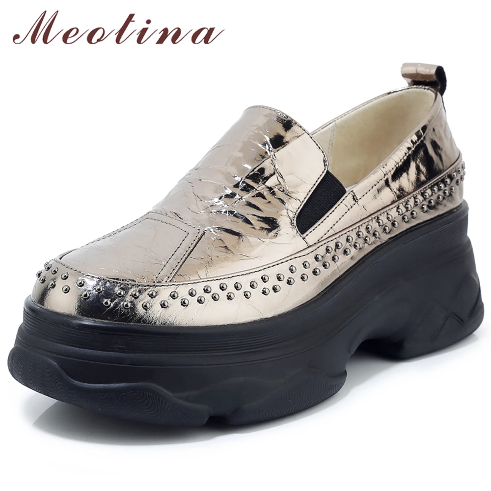 

Meotina Casual Flats Women Shoes Natural Genuine Leather Flat Platform Shoes Real Leather Round Toe Shoes Lady Autumn Size 34-39
