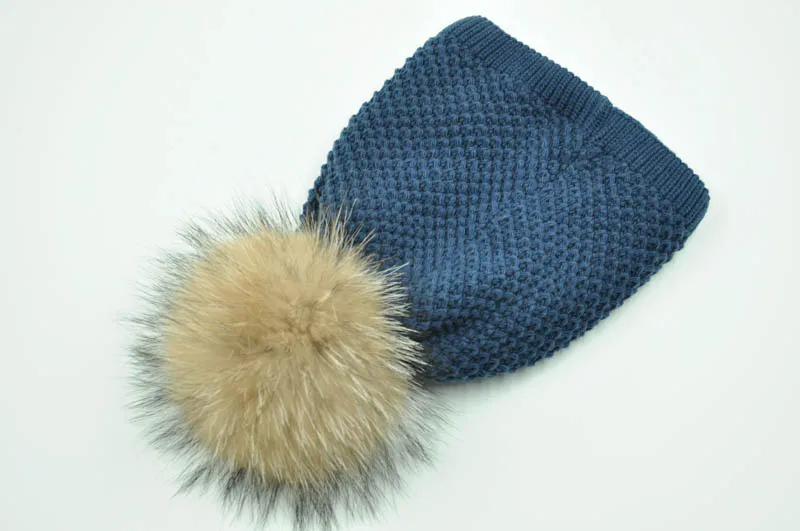 Navy natural fur Настоящая меховая шапка с помпоном зимняя женская шапка Новая модная теплая вязаная шапка Брендовая женская меховая шерстяная шапка бини женская шапка - Цвет: Navy natural fur