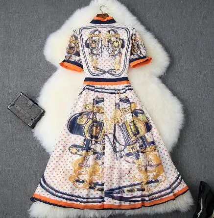 Женское платье с коротким рукавом и бантом длинное в стиле ретро принтом Одежда