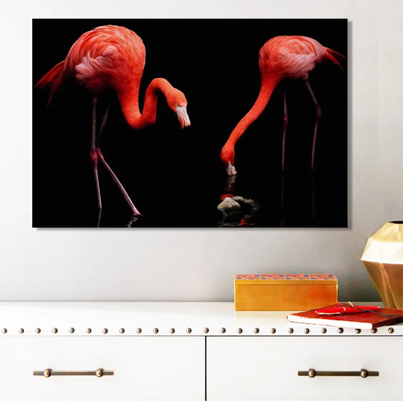 Картина на холсте с изображением фламинго постеры масляной живописью без рамки -