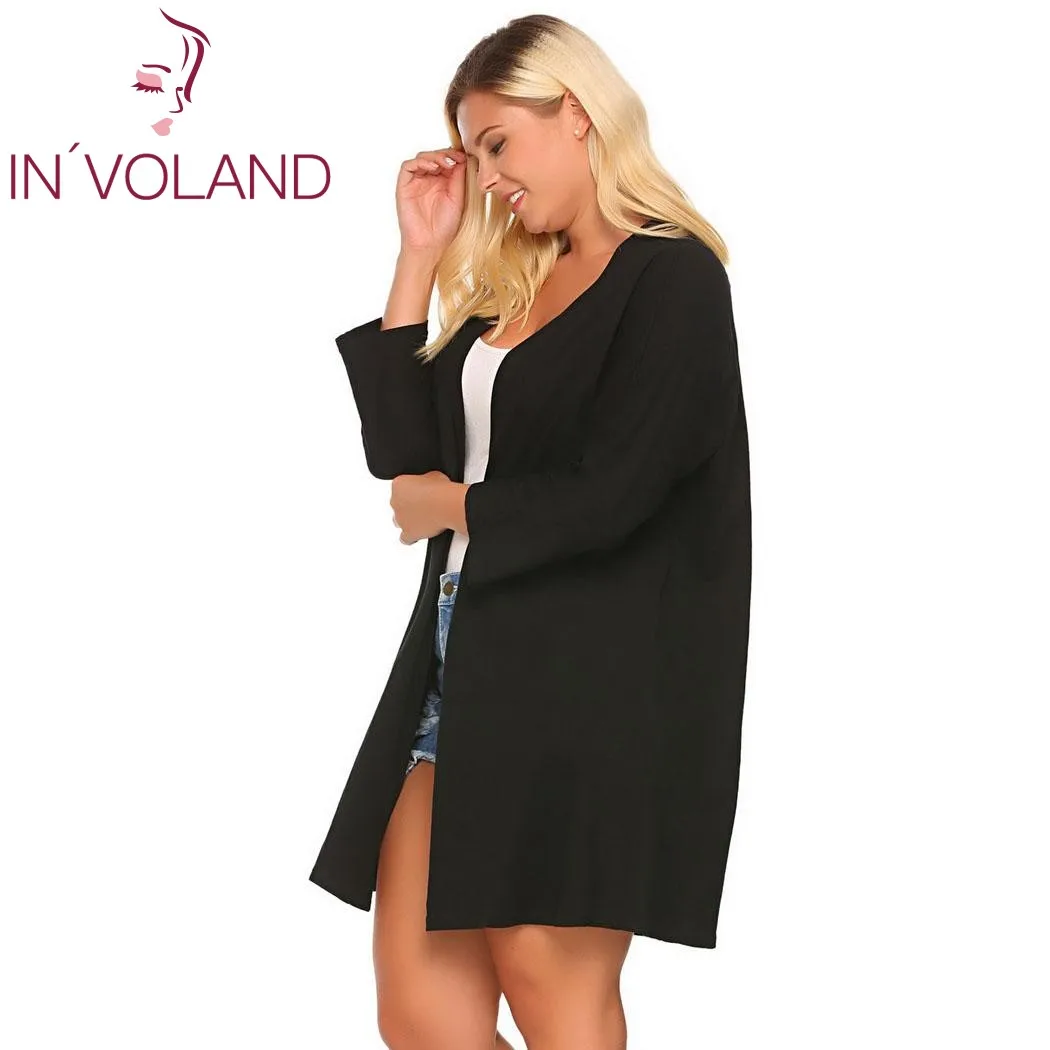 IN'VOLAND Women Cardigan Tops Plus Size 5XL Autumn Casual Batwing Long Sleeve Solid Open Front Loose Sweater Coat Big |