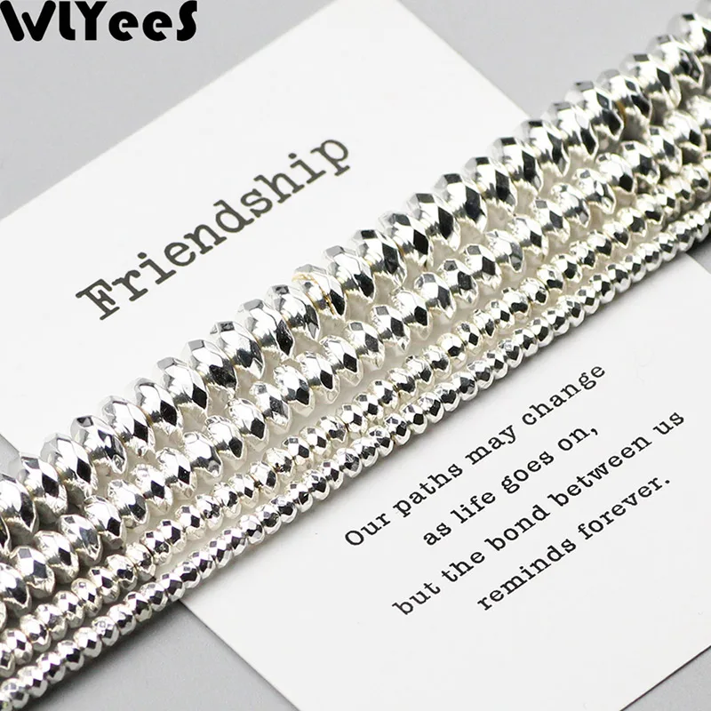 Silver plating WLYeeS, 3, 4, 6, 8 мм, серебрянное покрытие, розовое золото, гематит, бисер, плоский круглый камень, шарм, разделитель, свободные бусины для изготовления ювелирных изделий, браслетов, сделай сам - Цвет: Silver plating