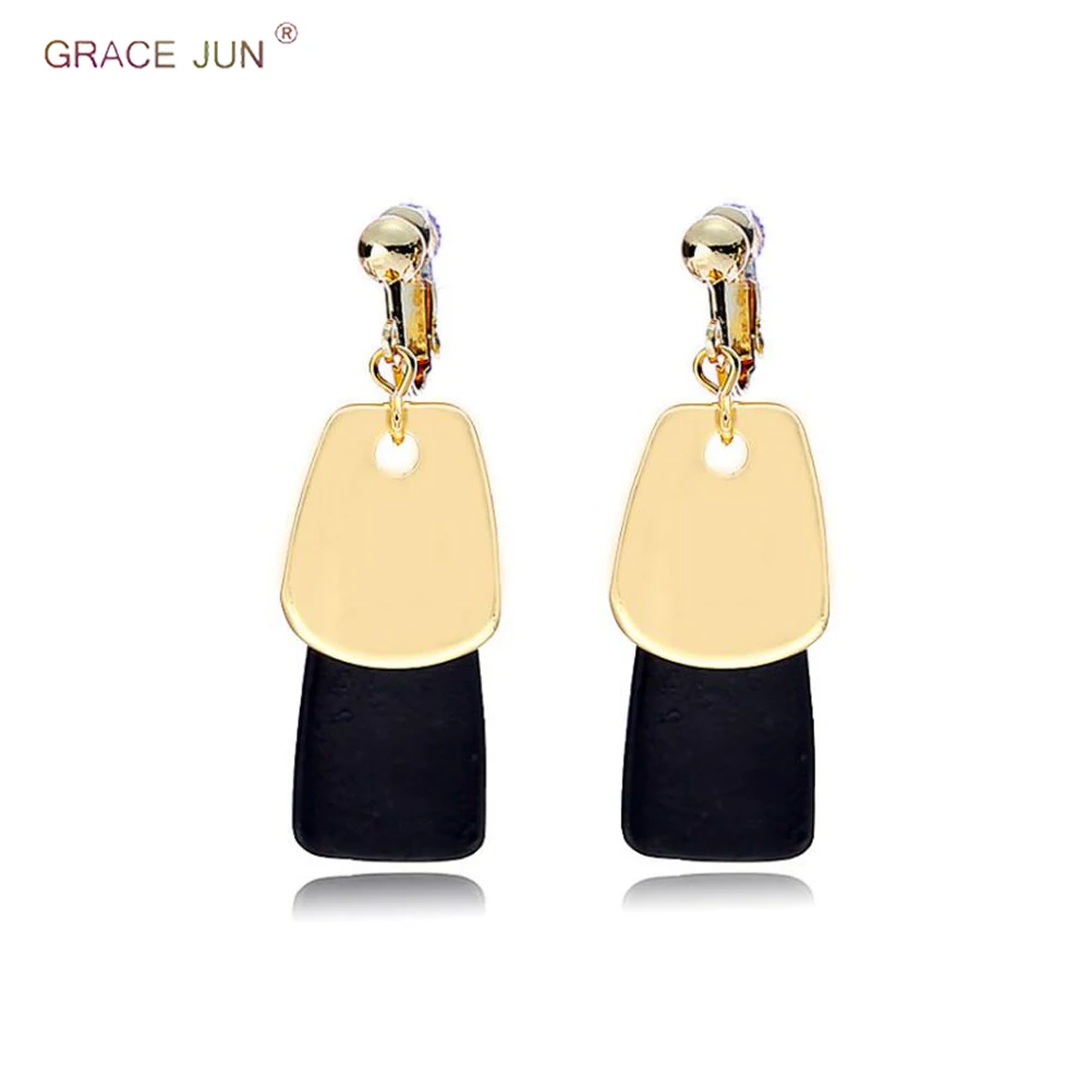 Бренд GRACE JUN винтажные золотистые и черные серьги клипса геометрической формы