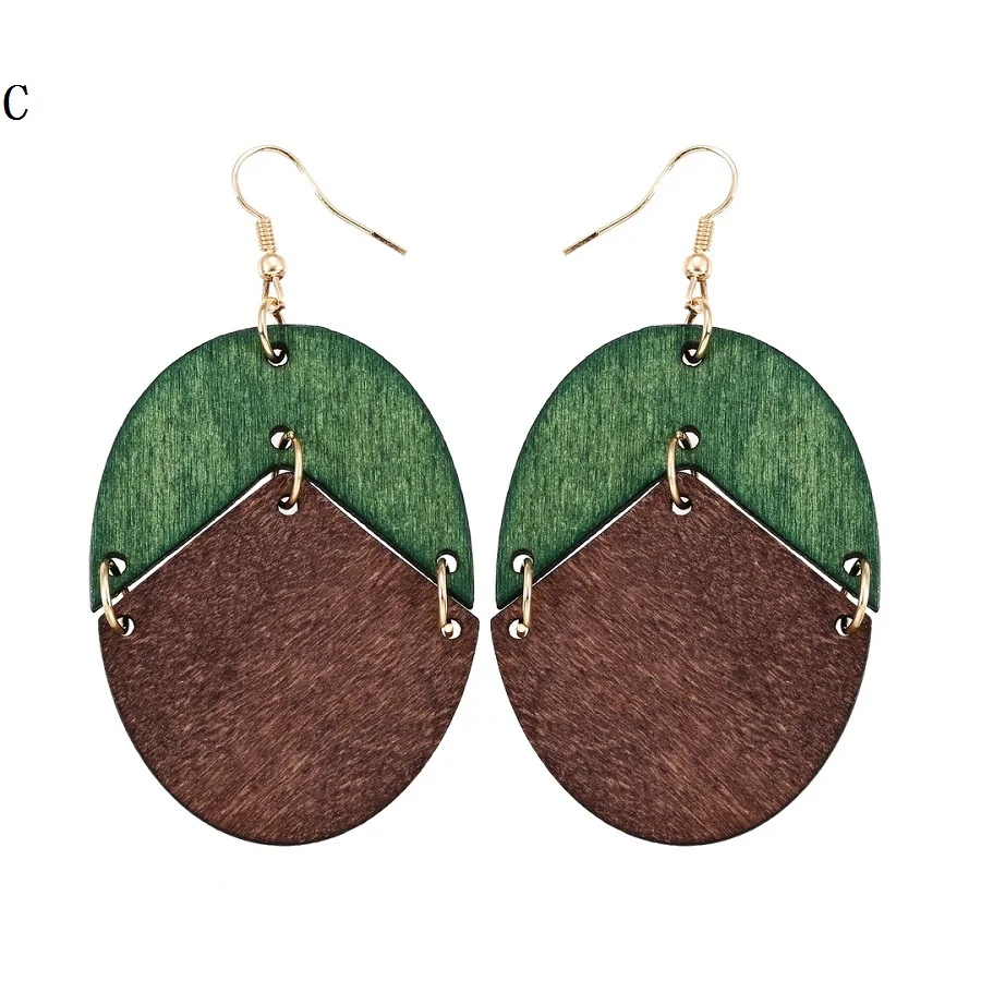 Женские серьги с крючками YULUCH овальные из натурального дерева двух цветов