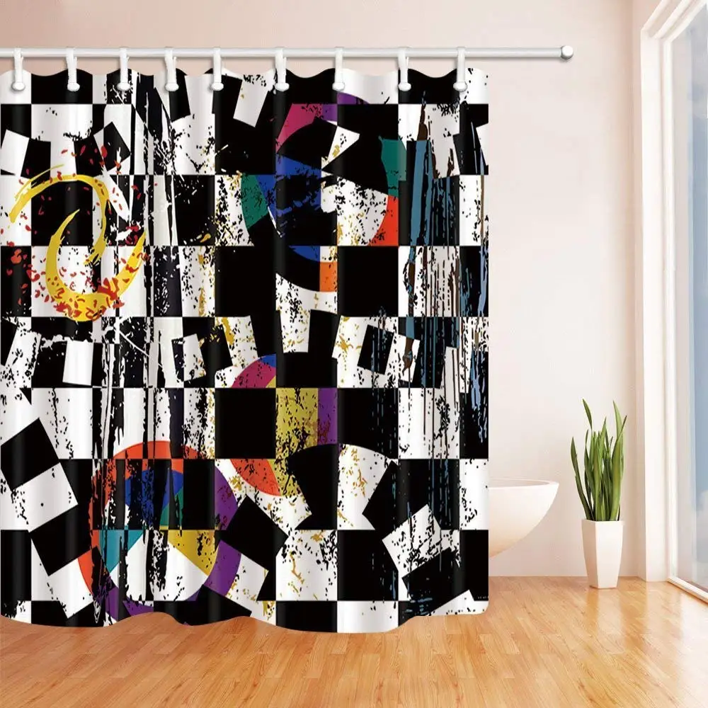 

Abstract Shower Curtains Colorful Graffiti on Black and White Stereoscopic Graphics Polyester Fabric Waterproof Bathroom Curtain