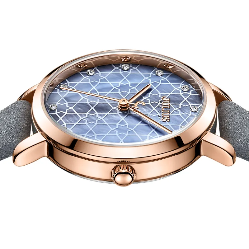 Julius Watch Green Women Leather Fashion Stylish Quartz Wristwatch Rosegold Stainless Steel Back case JA-1178 | Наручные часы