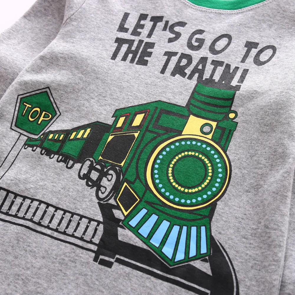 Пижамы для мальчиков хлопковые пижамы Футболка с принтом Let's Go To The Train и штаны в