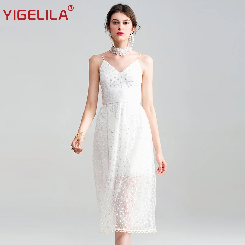 YIGELILA 2019 летние женские белые вечерние платья модные сексуальные v образным