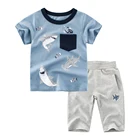 Комплект одежды для мальчиков BINIDUCKLING, летняя хлопковая футболка с коротким рукавом и принтом акулы + штаны, одежда для маленьких мальчиков