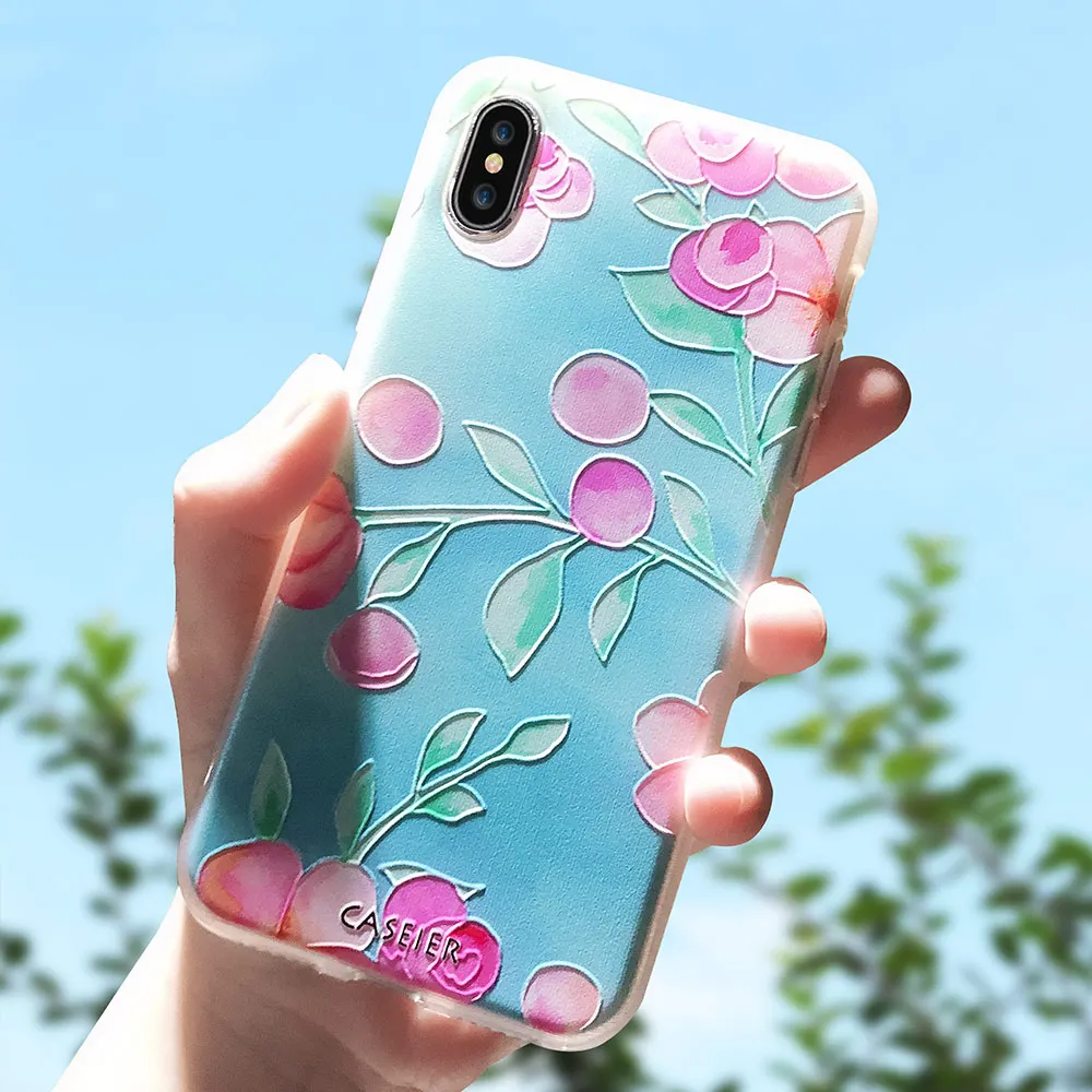 Caseier цветочный чехол для iPhone x 7 8 Plus 6 6s мягкий силиконовый узор растений 5 5S SE