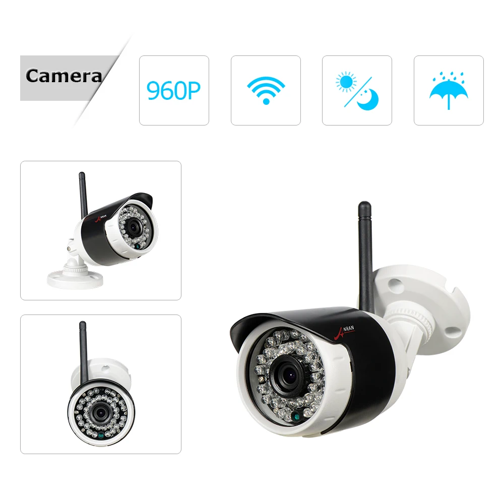 ANRAN P2P 4CH CCTV Wireless NVR Kit 12 Inch Screen 960P HD WIFI Outdoor IP Camera 36 IR Surveilance System HDD Optional |