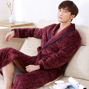 Зимние мужские наряды, толстый стеганый банный халат, теплый халат для мужчин, Высококачественная серая бархатная хлопковая подкладка, брендовая Пижама, мужской Халат