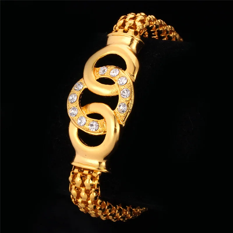 U7 Золотой Цвет Браслет Ювелирные Украшения Оптом Стразы Цепи Манжет Браслеты Для