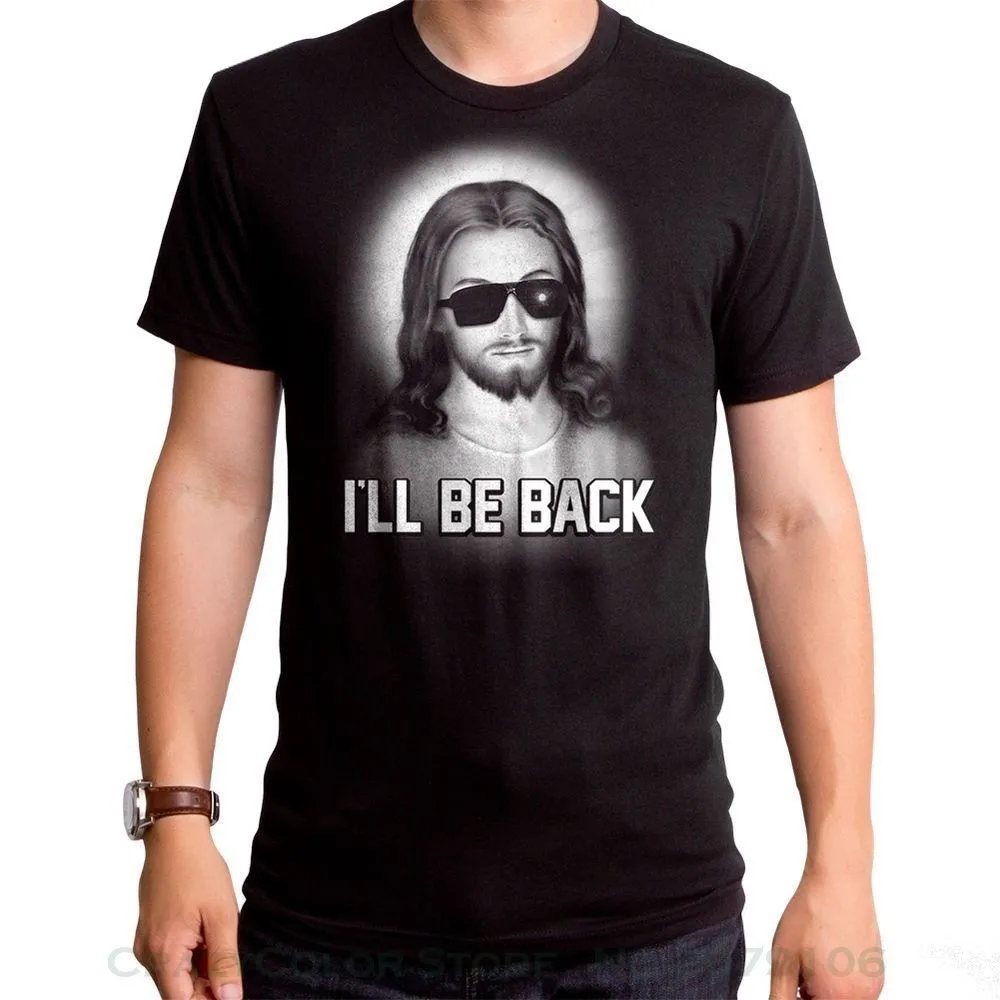 Фото T-shirt Shirt Men I'll Be Back Jesus With Black Sunglasses Like Terminator Top Stranger Things Design T Мужская одежда T-shirt Shirt Men I'll Be Back Jesus With Black Sunglasses Like Terminator Top Stranger Things Design T Мужская одежда