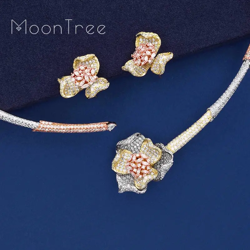 MoonTree Модный Роскошный цветок Роскошные Стразы AAA кубический цирконий 3 тона