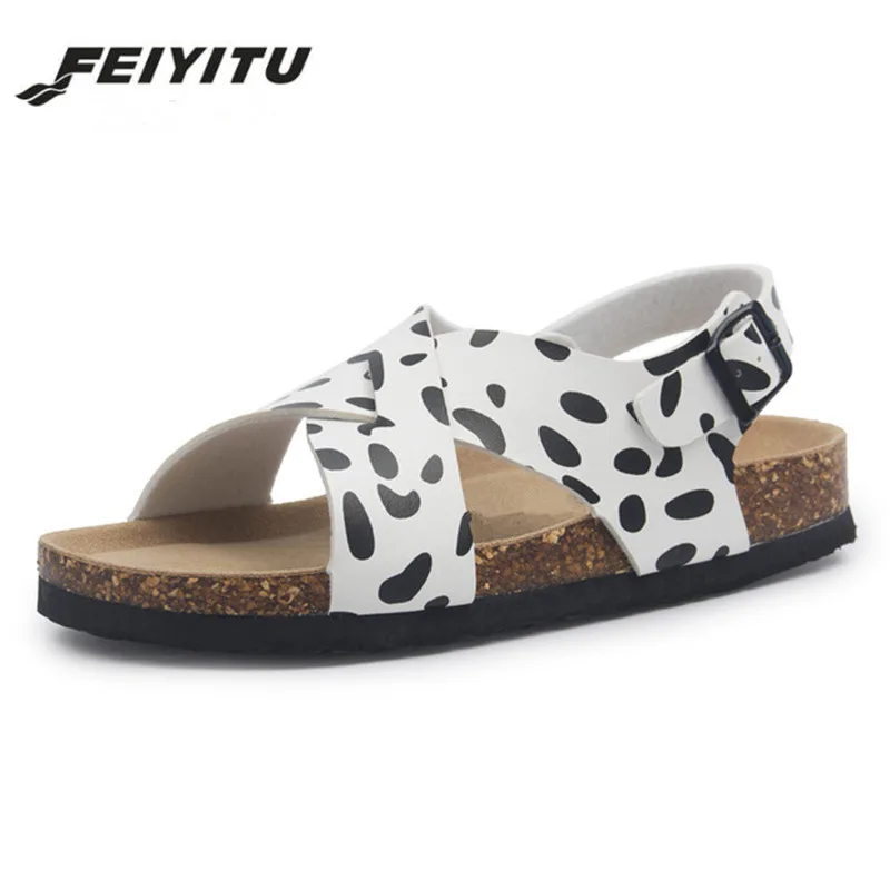 Новые женские пляжные пробковые сандалии FeiYiTu на плоской подошве повседневные