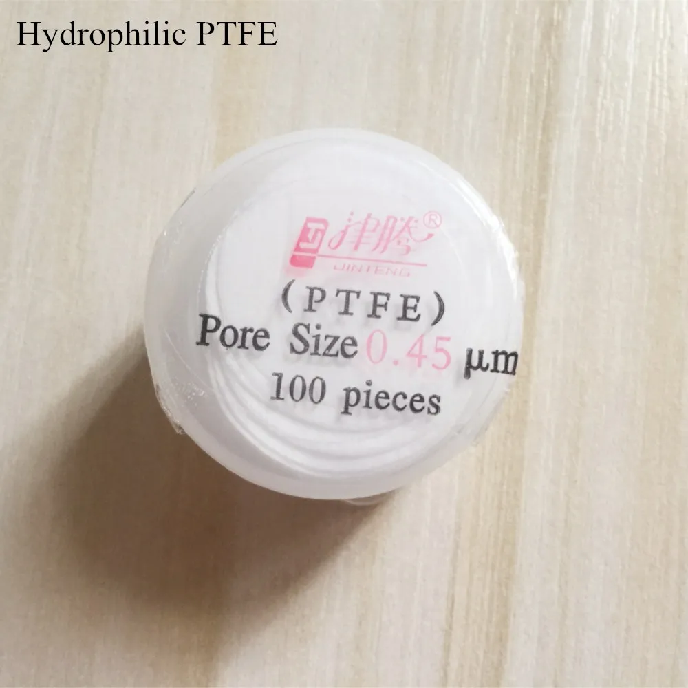 Микропористые мембраны фильтра гидрофильные PTFE 13 мм/25 мм 0.45um/0.22um PTFE микро мембранные фильтры 100 шт/pk JIN TENG бренд