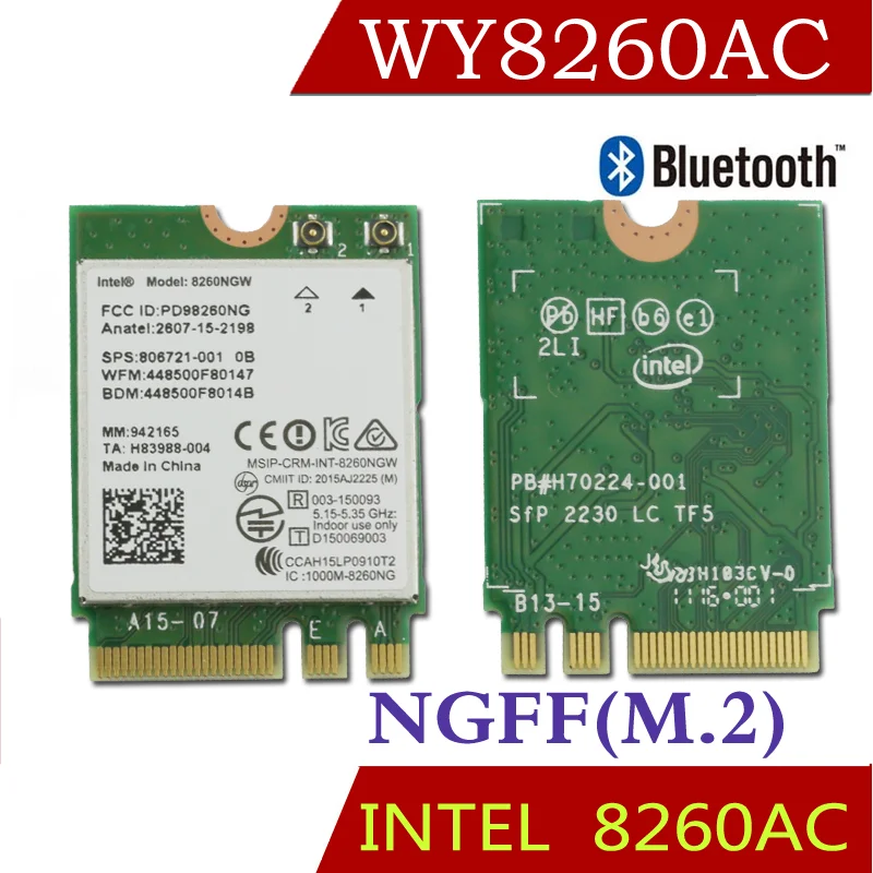

Winyao WY8260AC NGFF Dual Band Wlan Card w/ Intel Wireless-AC 8260 8260NGW 2x2 WIFI 802.11ac 300Mbps 867Mbps Wi-Fi Bluetooth 4.2