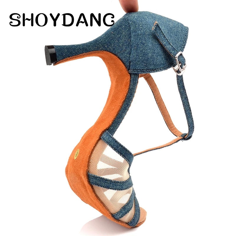SHOYDANC Sneakers Dance Shoes Denim And Mesh Blue Latin Women's Soft Bottom Salsa Tango Ballroom 5033 | Спорт и развлечения