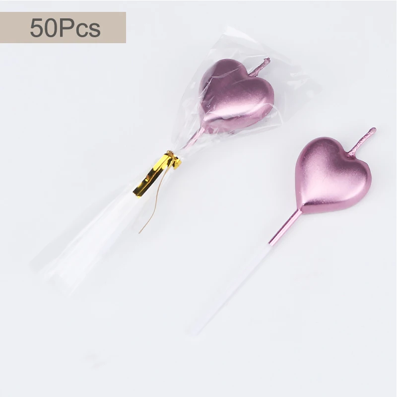 Pink 50Pcs 20-50 шт./компл. милые цвета: золотистый, серебристый сердце, звезда, день рождения свечи для торта свечи любовь лампы в форме свечи детский праздничный костюм поставки Свадебные украшения - Цвет: Pink 50Pcs