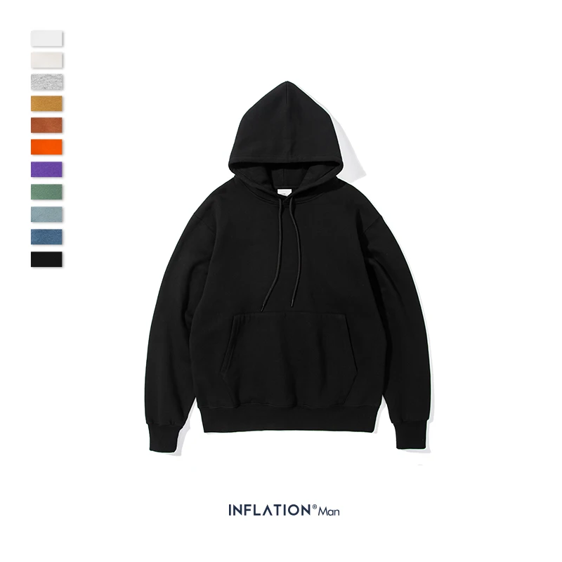 Black INFLATION AW мужские толстовки с капюшоном из плотного флиса толстовки в стиле хип-хоп 11 цветов однотонные толстовки из плотного Бархата Зимние мужские толстовки 167w17 - Цвет: Black