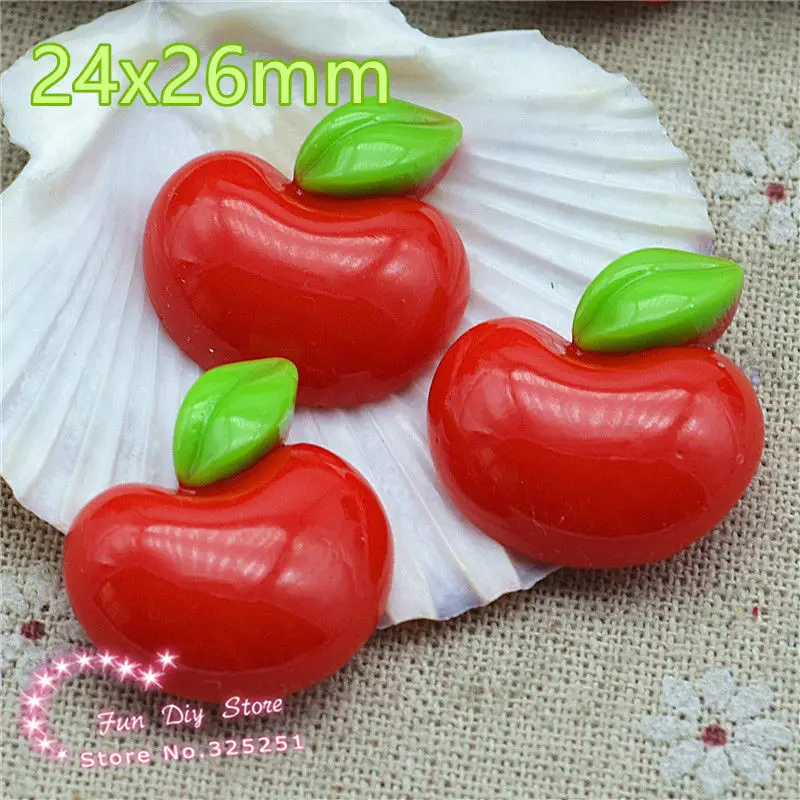 10 шт. Кабошоны с красными яблоками из смолы плоской задней стороной украшения для