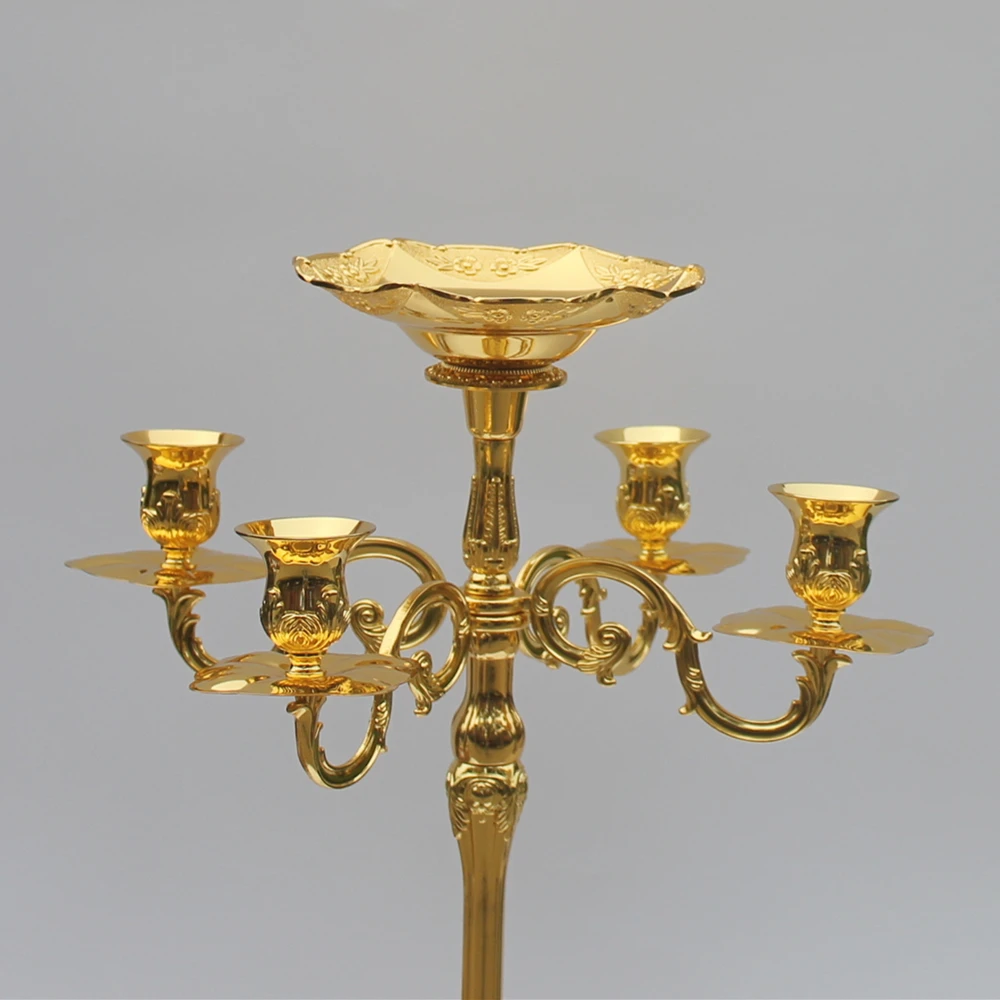 Горячие продажи 65 см золотая отделка Канделябра с цветочной чашей в центре 4