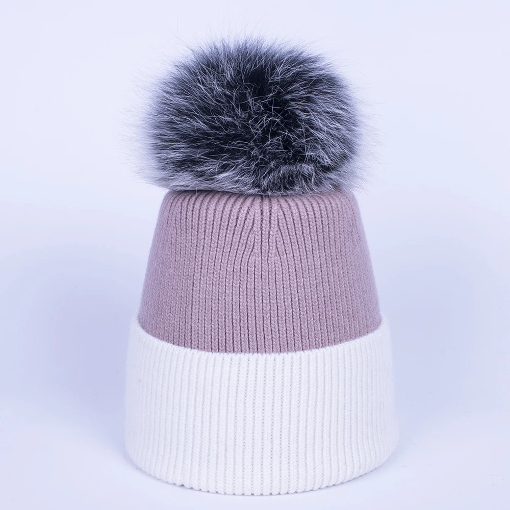YC Fur, зимняя шапка, шапка для женщин, натуральный мех, помпон, шапки s, шапки бини, женские, двойные цвета, вязаные шапки из овечьей шерсти, шапки бини, Skullies, для девочек