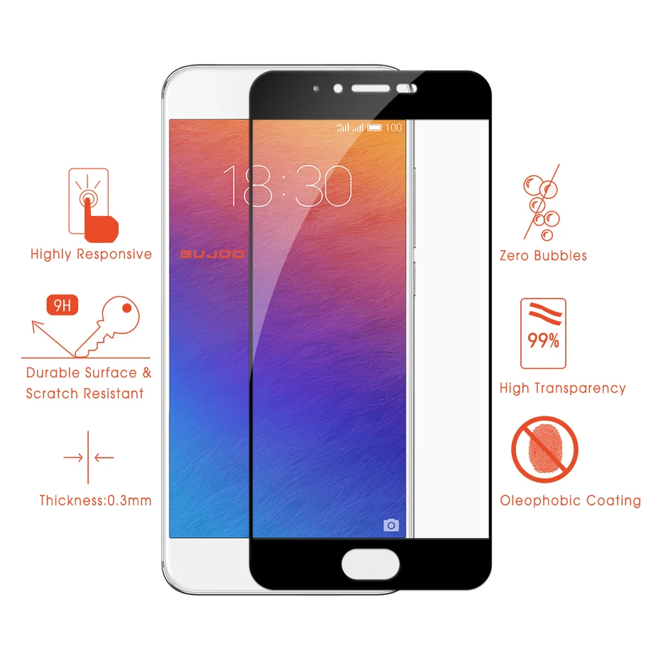 2 шт 100% оригинал BUJOO Real 2.5D 0 3 мм 9H HD полное покрытие закаленное стекло для Meizu Pro 6 Pro6