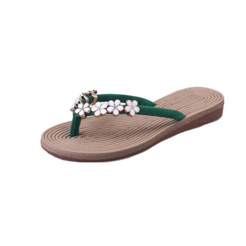 XEK 35-41 Plus Size Fashion Floral Metal Beach Shoes Women Summer Slippers Flip Flops Flat For Ladies WFQ69 | Обувь