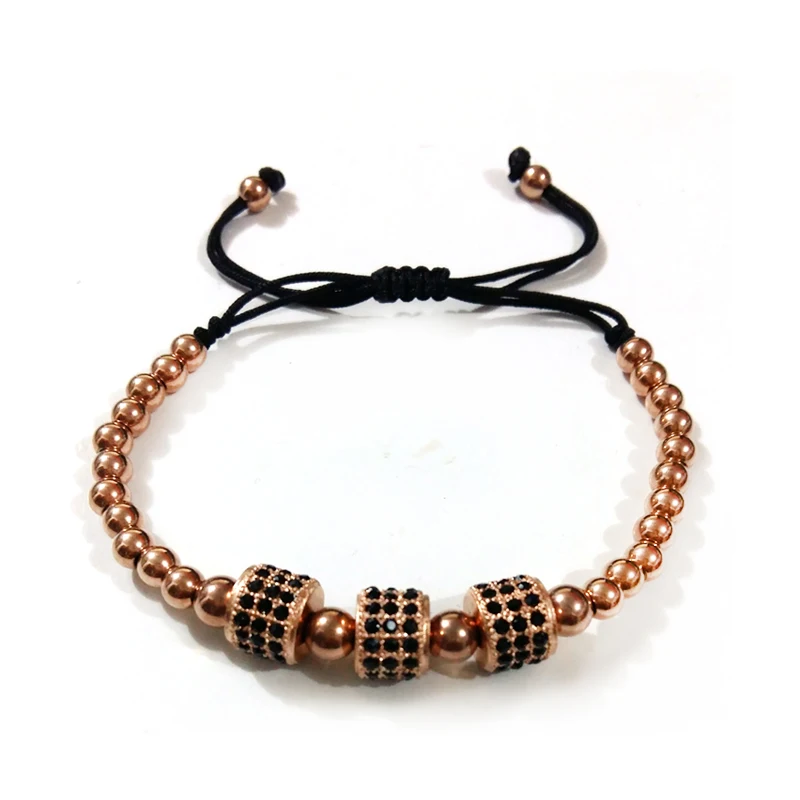 10 шт. блестящие бусины из розового золота с микрозакрепкой черного фианита