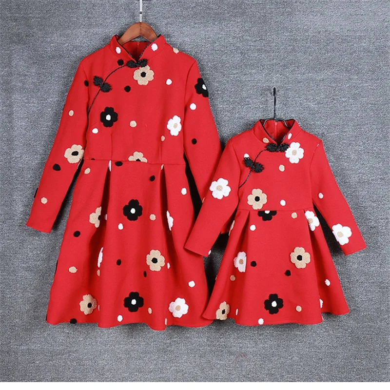 

Brand mommy and me clothes children girls Chinese Improved cheongsam dress mother and daughter dresses family matching outfits