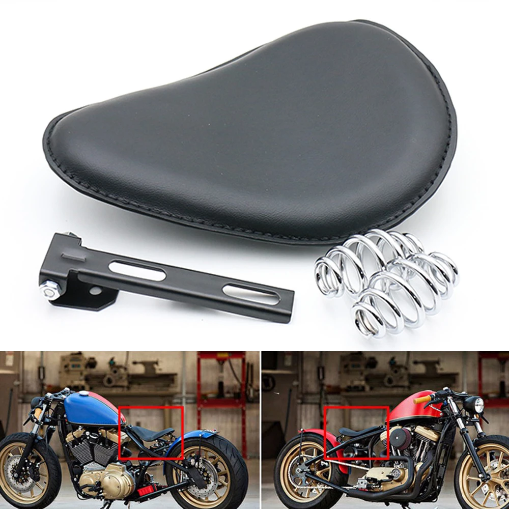 

Leather Motorcycle Sportster Chopper Bobber Custom SOLO Spring Bracket Seat For Harley Solo Seat Cafe Racer