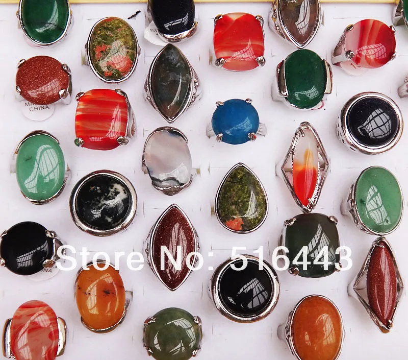 Большие Акции 20 шт большие натуральные камни Модные посеребренные женские