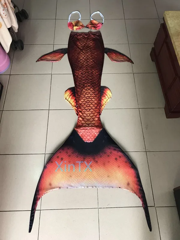 tail with flipper Детский Костюм Русалки с монофином для взрослых, Женский маскарадный костюм, купальный костюм - Цвет: tail with flipper